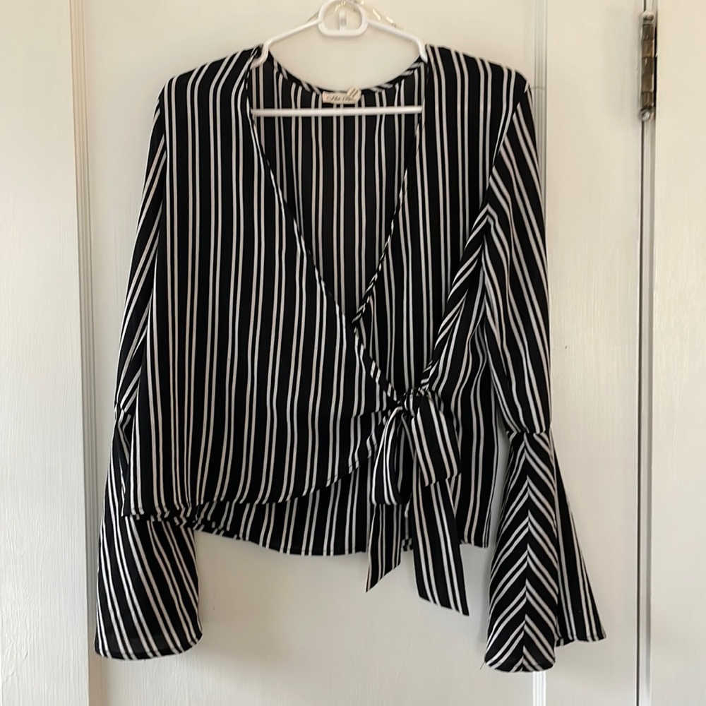 White and black striped shirt. Retro style